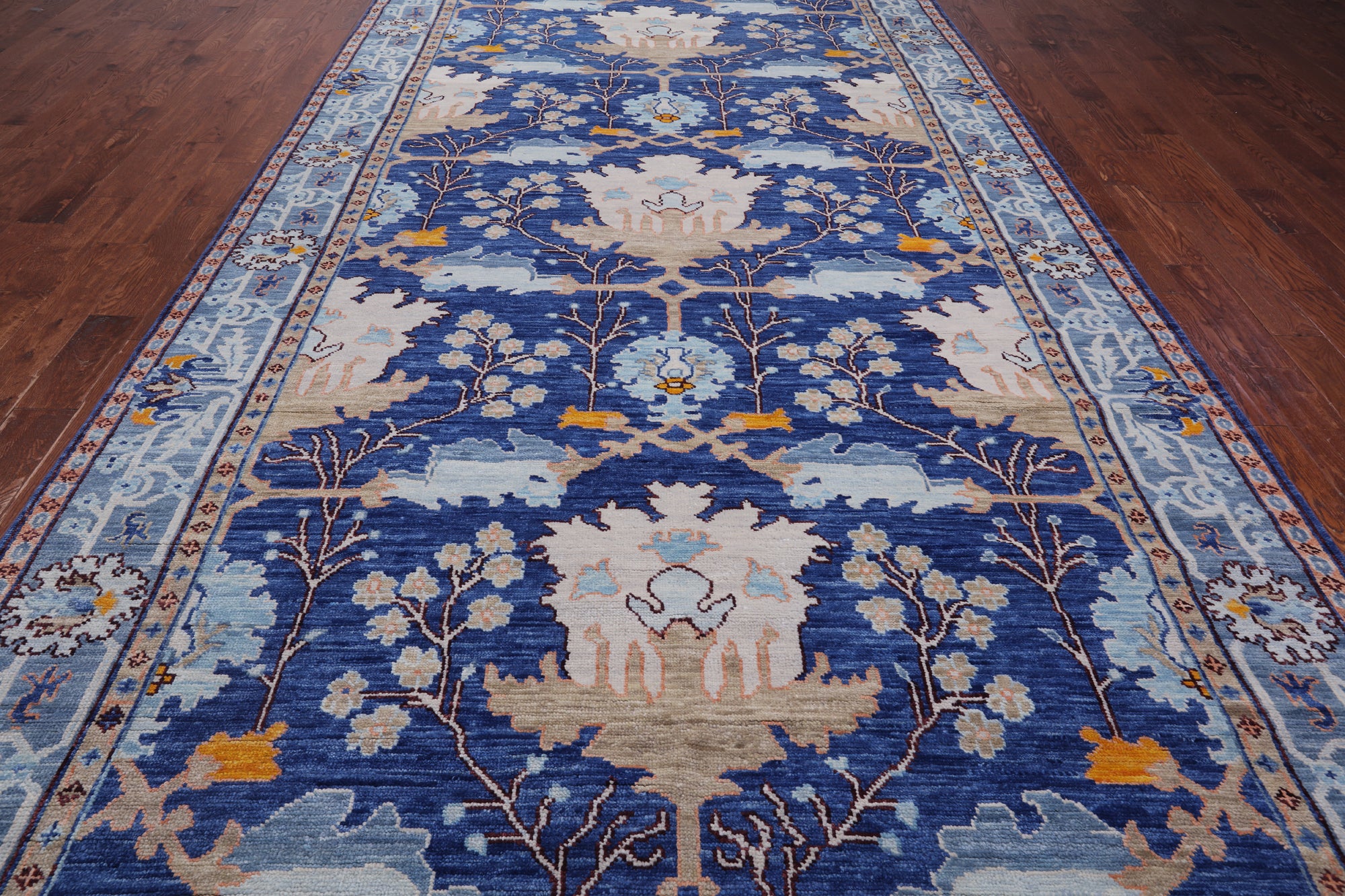 Blue Turkish Oushak Hand Knotted Wool Rug - 8' 0" X 16' 1"