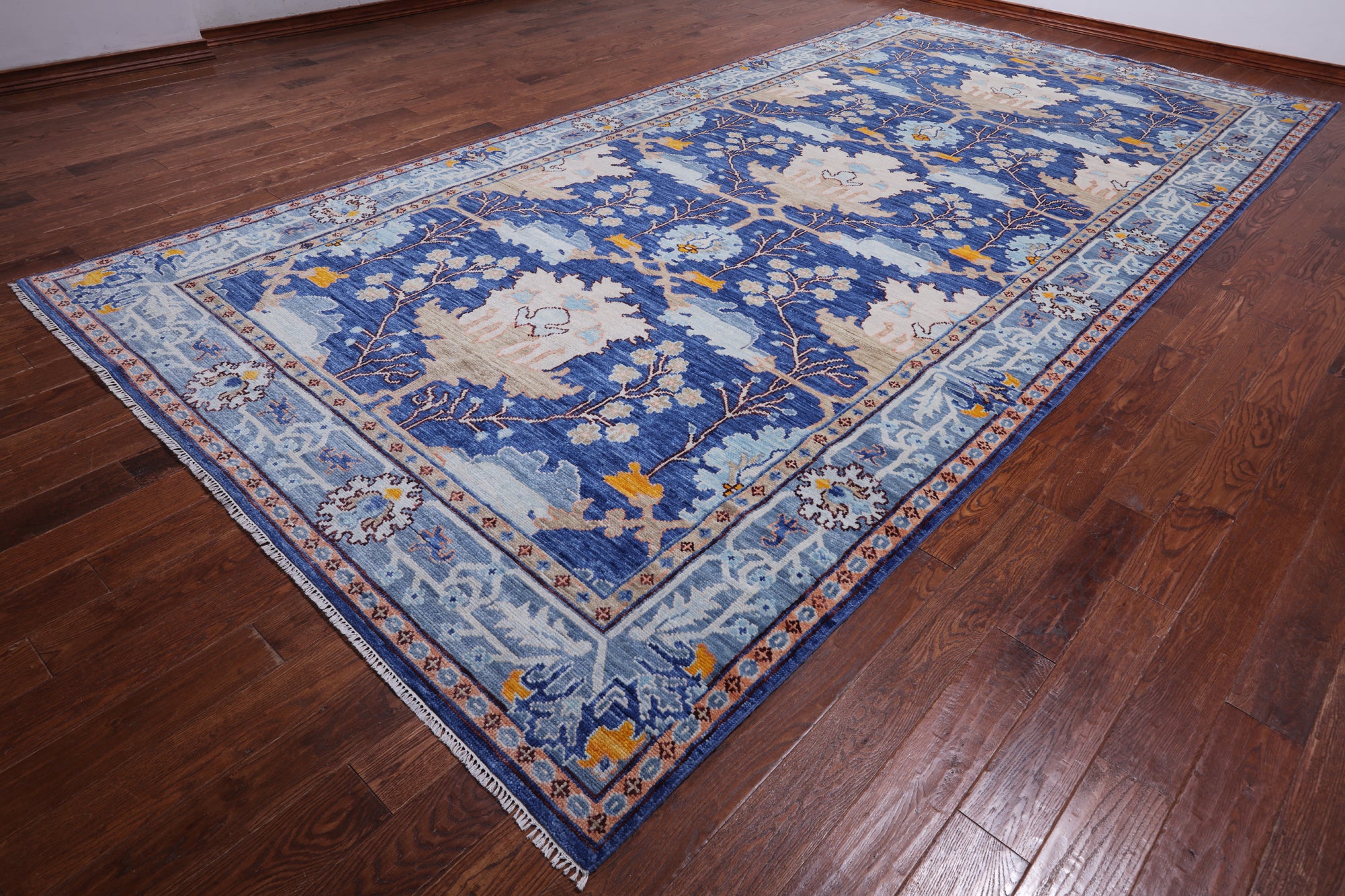 Blue Turkish Oushak Hand Knotted Wool Rug - 8' 0" X 16' 1"