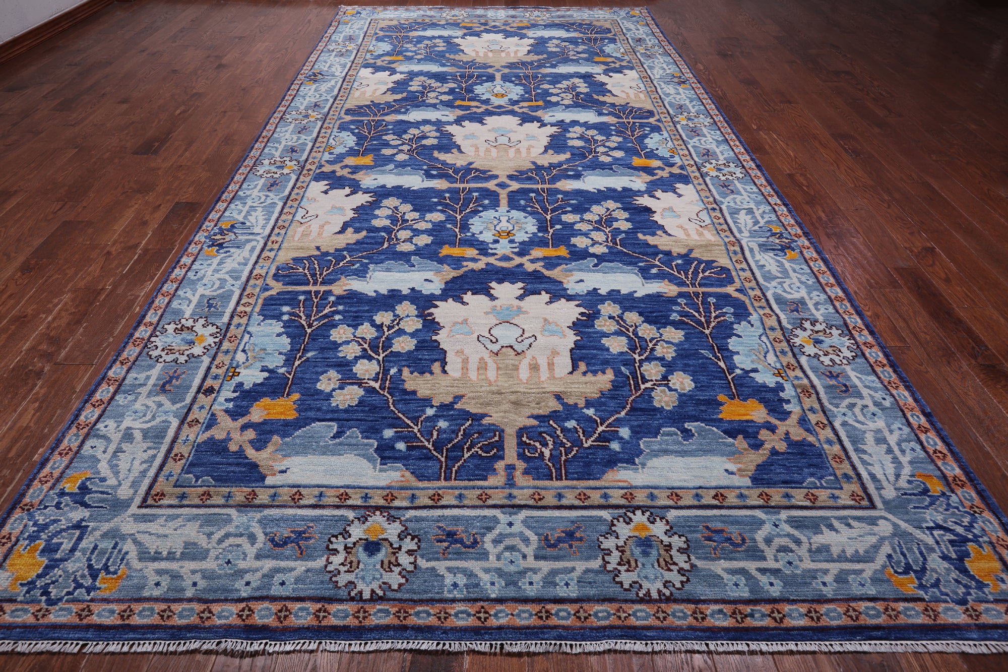 Blue Turkish Oushak Hand Knotted Wool Rug - 8' 0" X 16' 1"