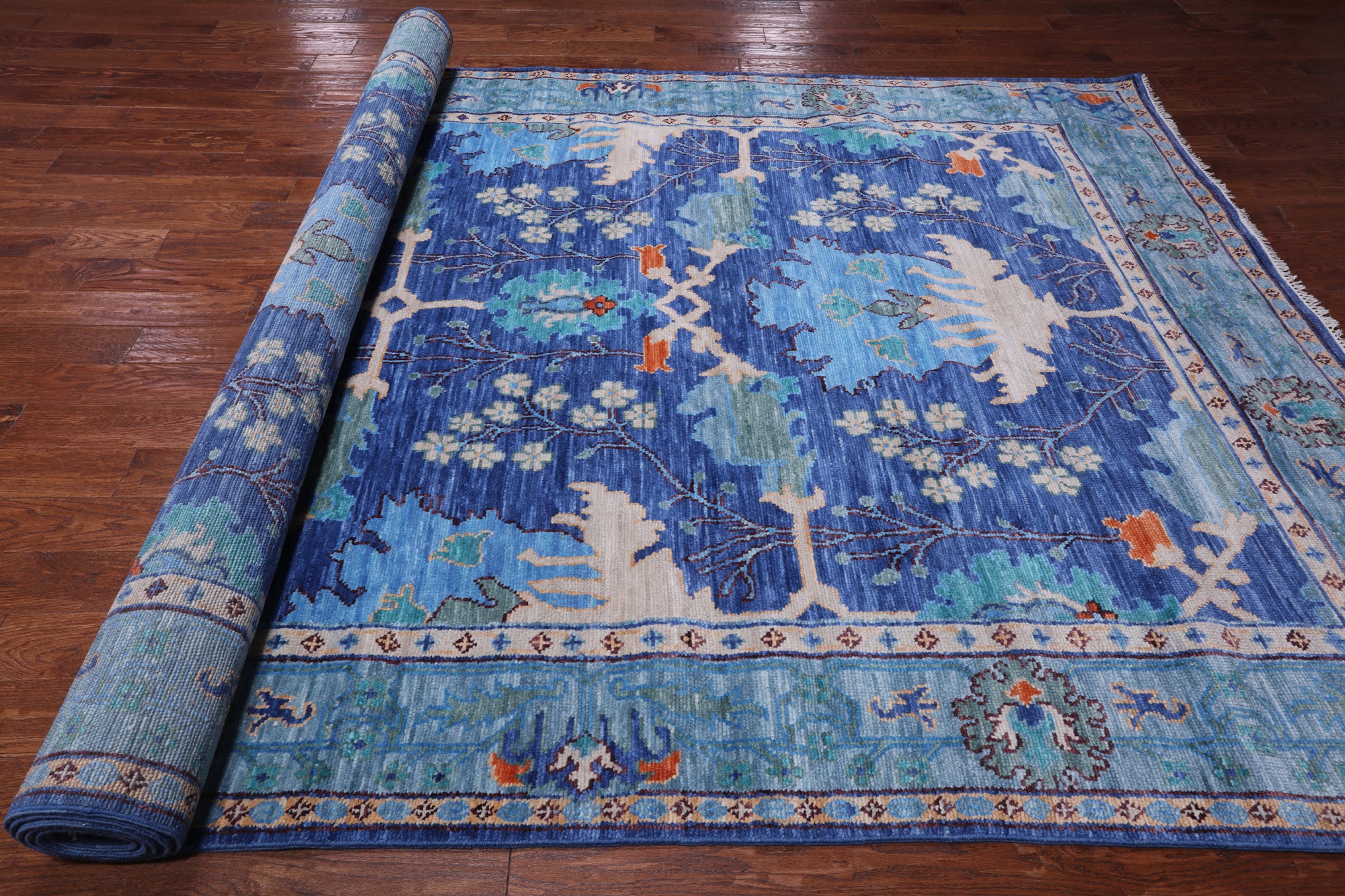 Blue Turkish Oushak Hand Knotted Wool Rug - 8' 1" X 16' 3"