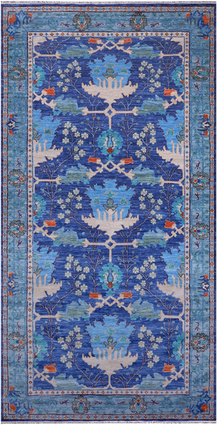 Blue Turkish Oushak Hand Knotted Wool Rug - 8' 1" X 16' 3"