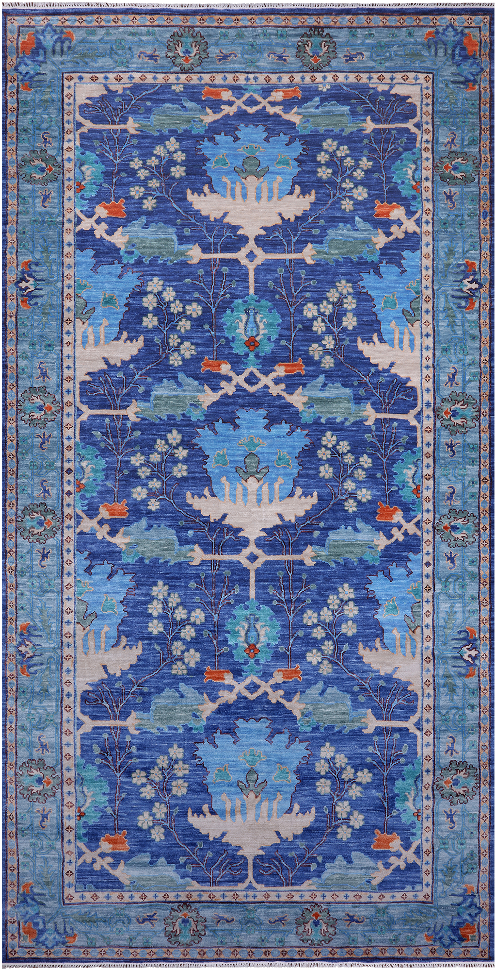 Blue Turkish Oushak Hand Knotted Wool Rug - 8' 1" X 16' 3"