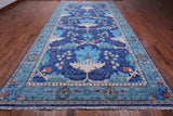 Blue Turkish Oushak Hand Knotted Wool Rug - 8' 1" X 16' 3"