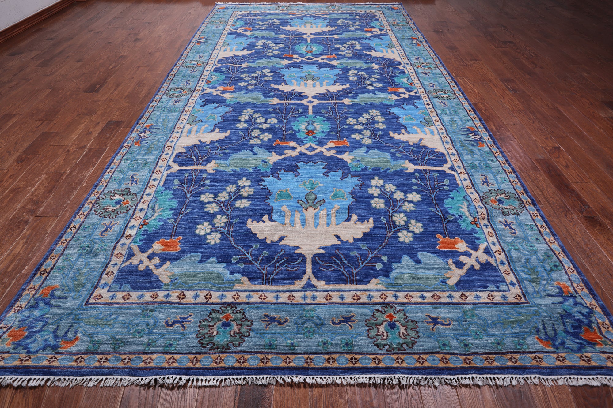Blue Turkish Oushak Hand Knotted Wool Rug - 8' 1" X 16' 3"