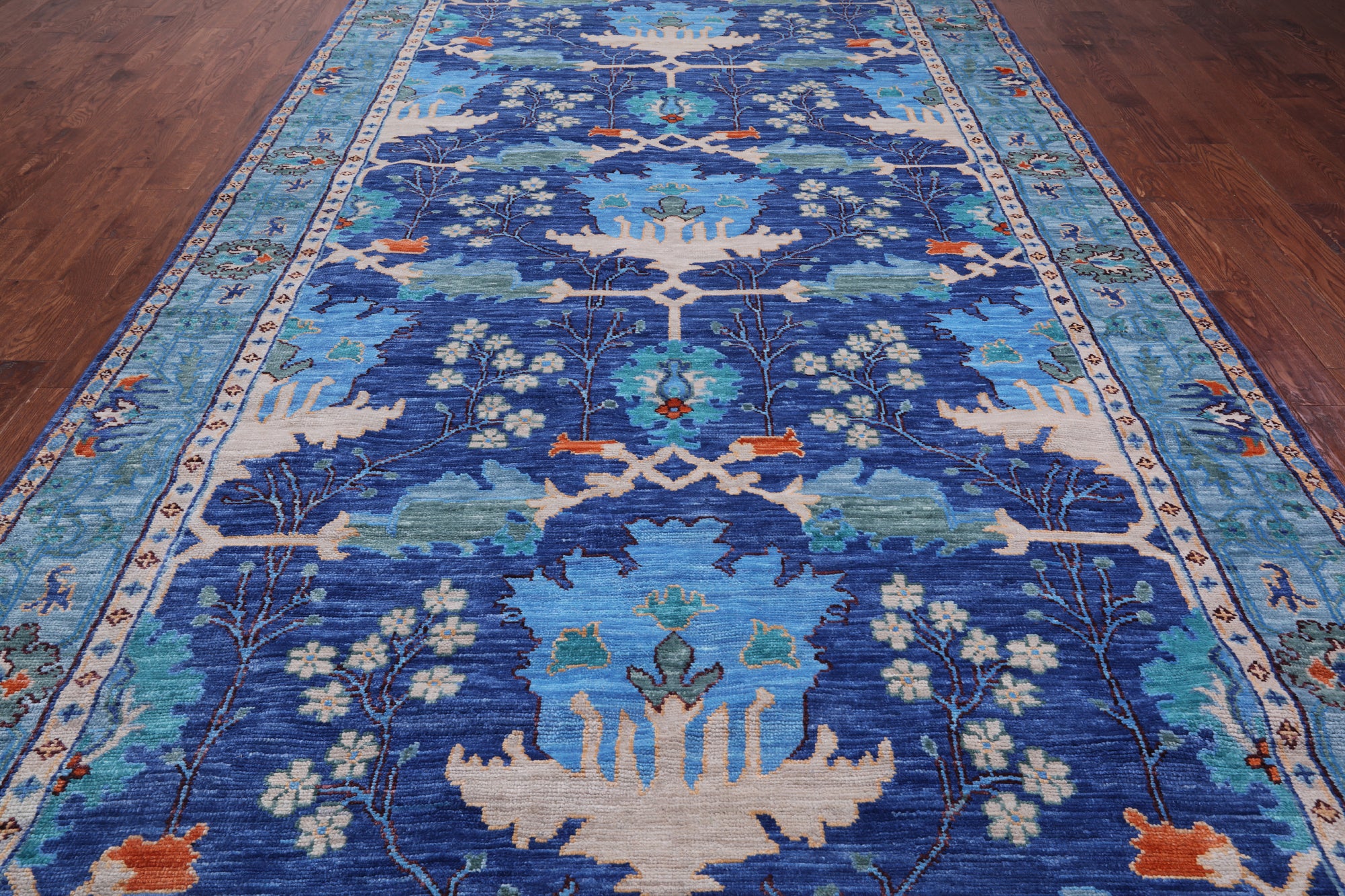 Blue Turkish Oushak Hand Knotted Wool Rug - 8' 1" X 16' 3"