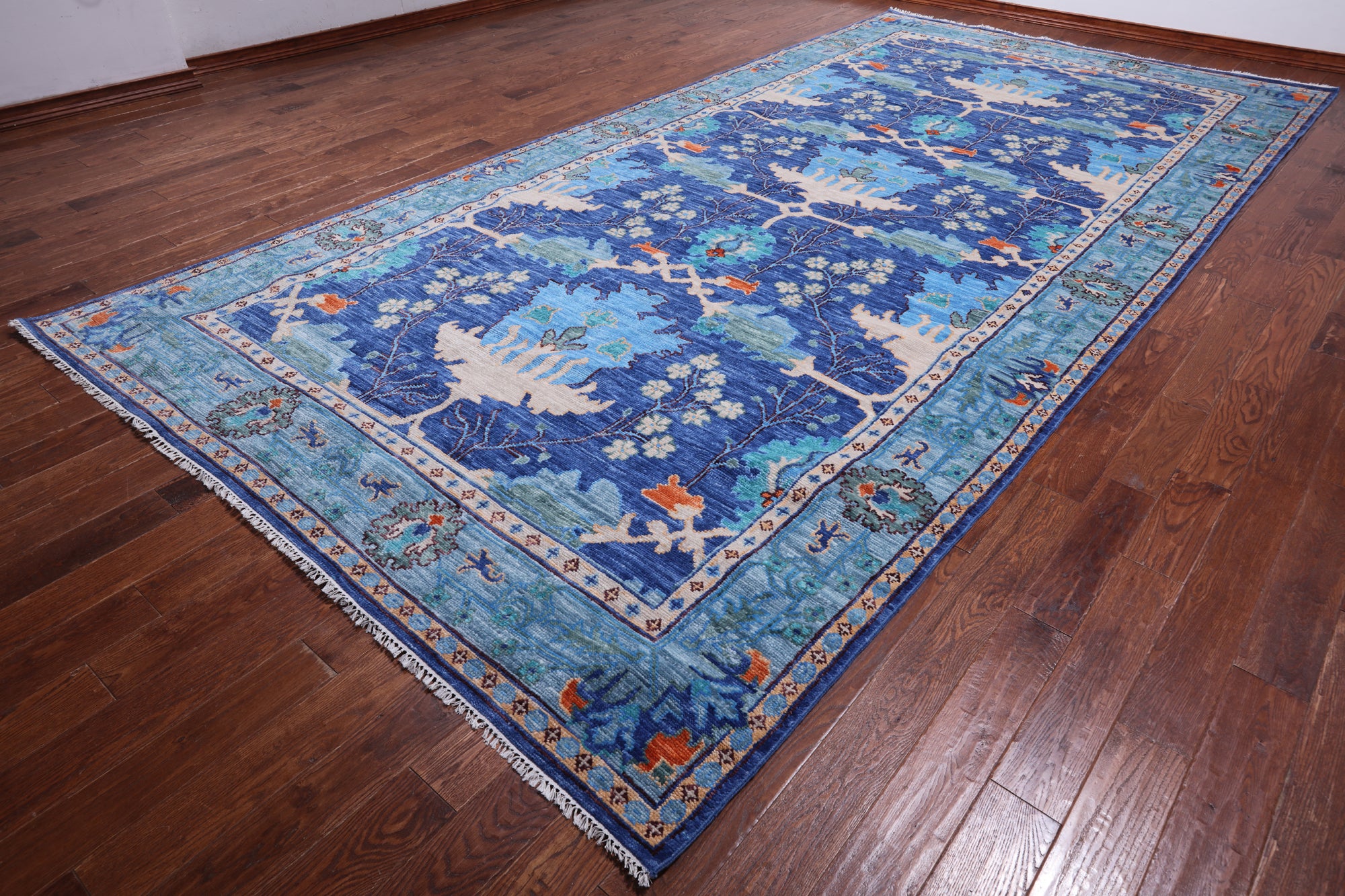 Blue Turkish Oushak Hand Knotted Wool Rug - 8' 1" X 16' 3"