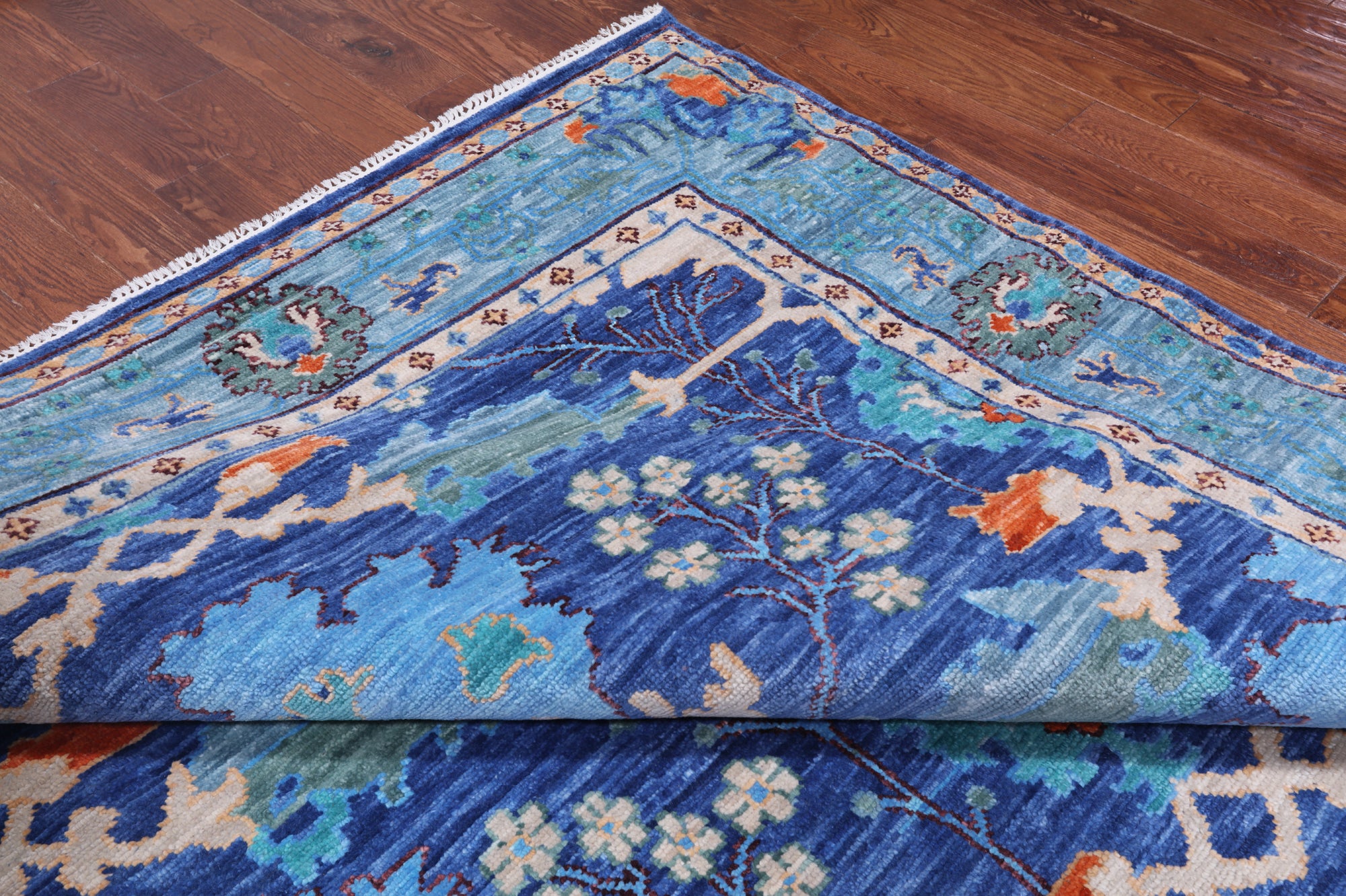 Blue Turkish Oushak Hand Knotted Wool Rug - 8' 1" X 16' 3"