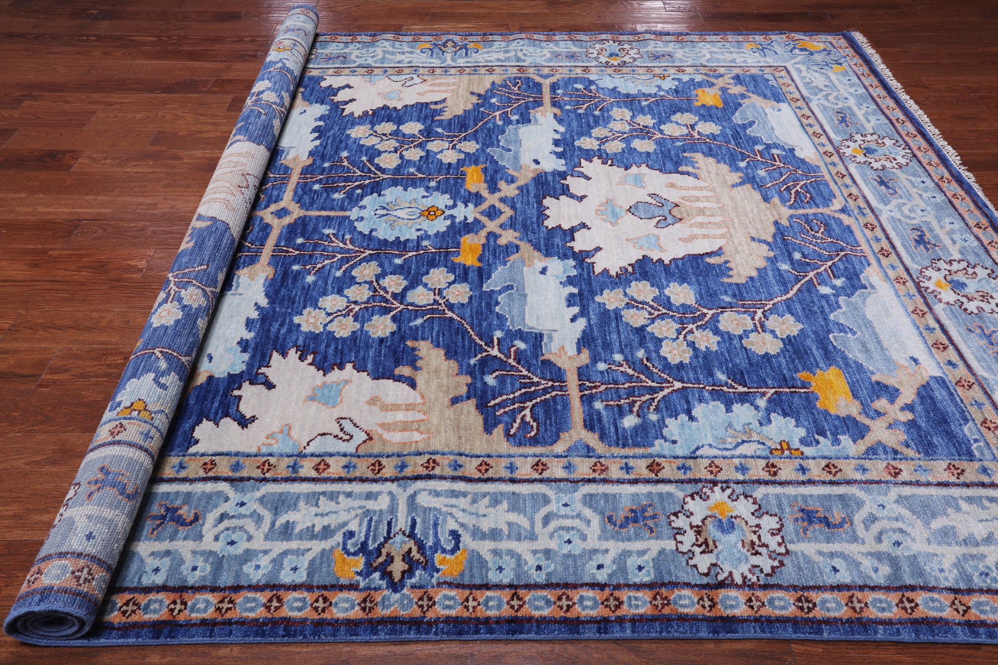 Blue Turkish Oushak Handmade Wool Rug - 8' 3" X 10' 1"