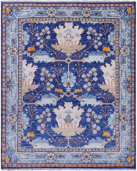 Blue Turkish Oushak Handmade Wool Rug - 8' 3" X 10' 1"