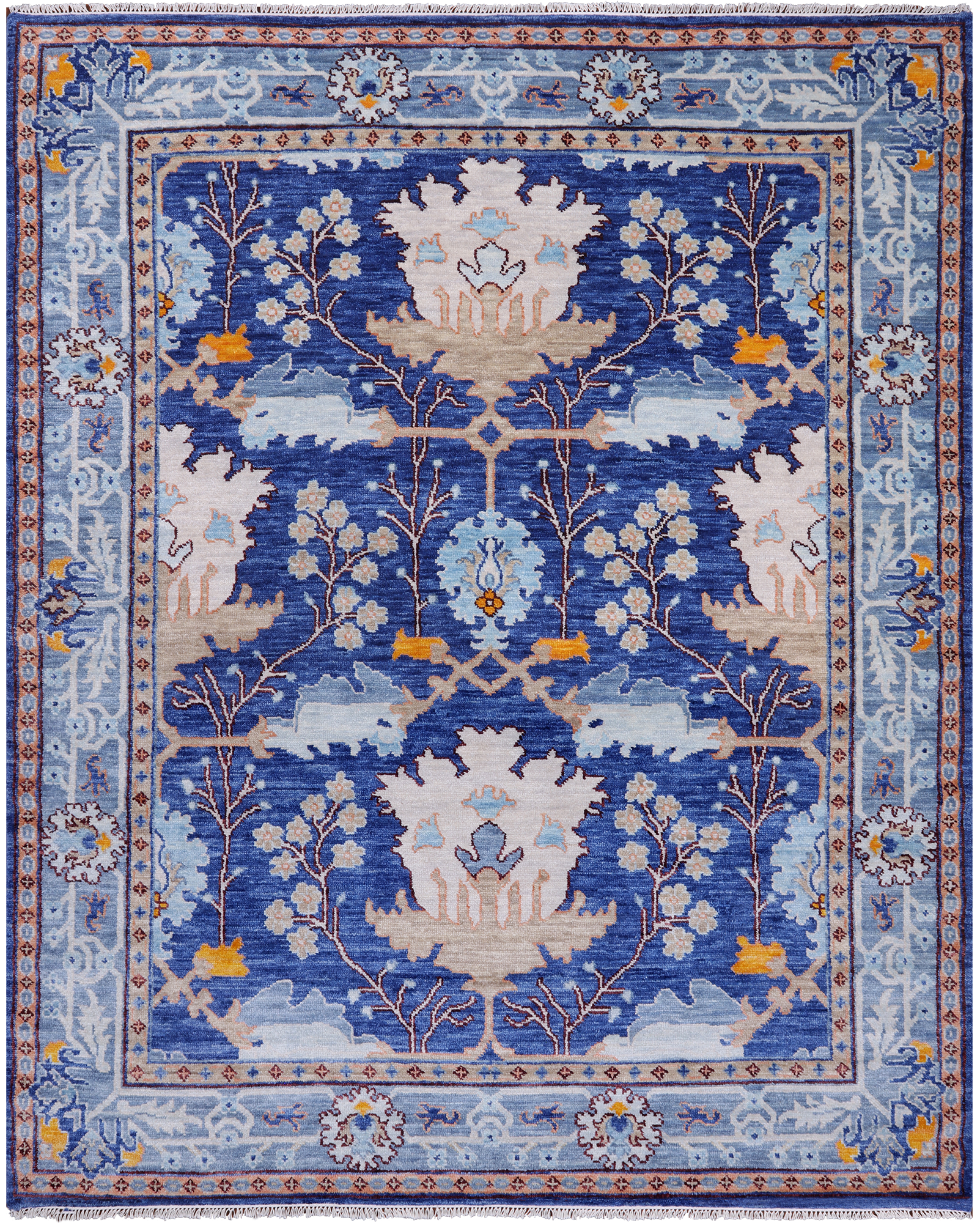 Blue Turkish Oushak Handmade Wool Rug - 8' 3" X 10' 1"