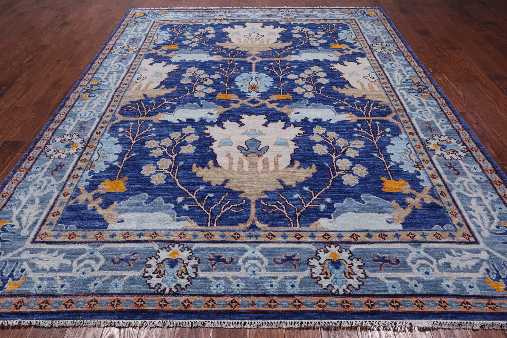 Blue Turkish Oushak Handmade Wool Rug - 8' 3" X 10' 1"