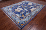 Blue Turkish Oushak Handmade Wool Rug - 8' 3" X 10' 1"