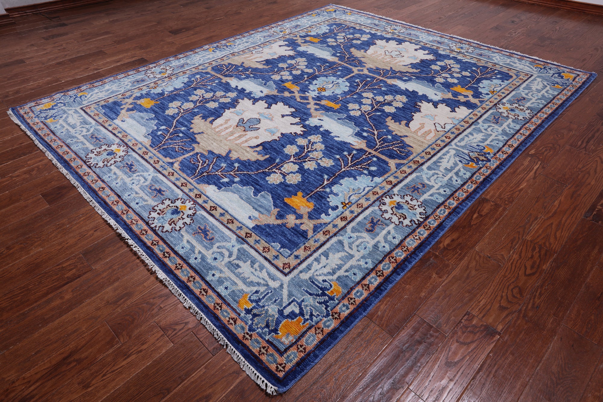 Blue Turkish Oushak Handmade Wool Rug - 8' 3" X 10' 1"