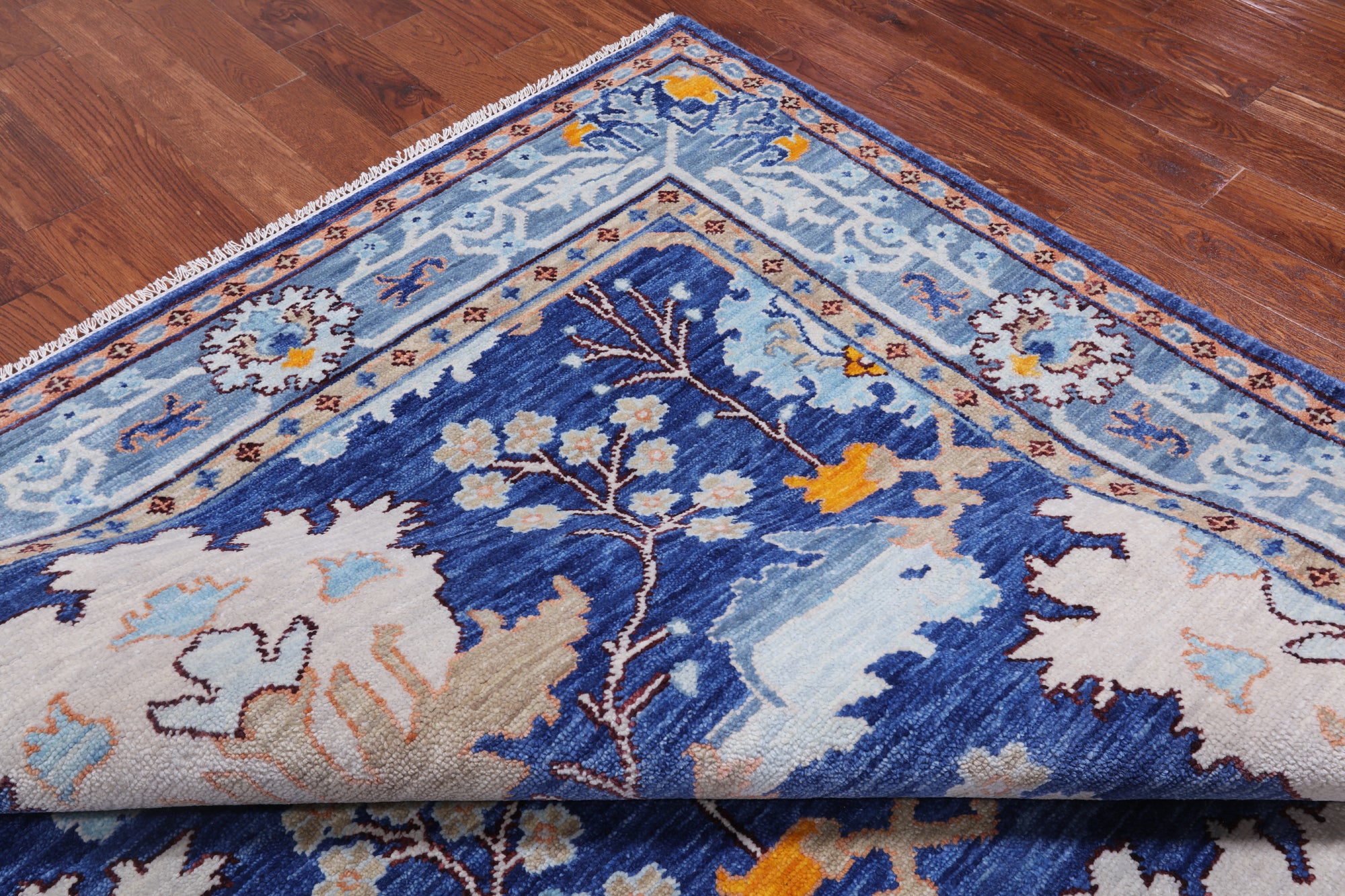 Blue Turkish Oushak Handmade Wool Rug - 8' 3" X 10' 1"