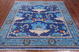Blue Square Turkish Oushak Hand Knotted Wool Rug - 7' 1" X 7' 1"