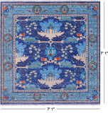 Blue Square Turkish Oushak Hand Knotted Wool Rug - 7' 1" X 7' 1"