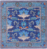 Blue Square Turkish Oushak Hand Knotted Wool Rug - 7' 1" X 7' 1"