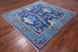 Blue Square Turkish Oushak Hand Knotted Wool Rug - 7' 1" X 7' 1"