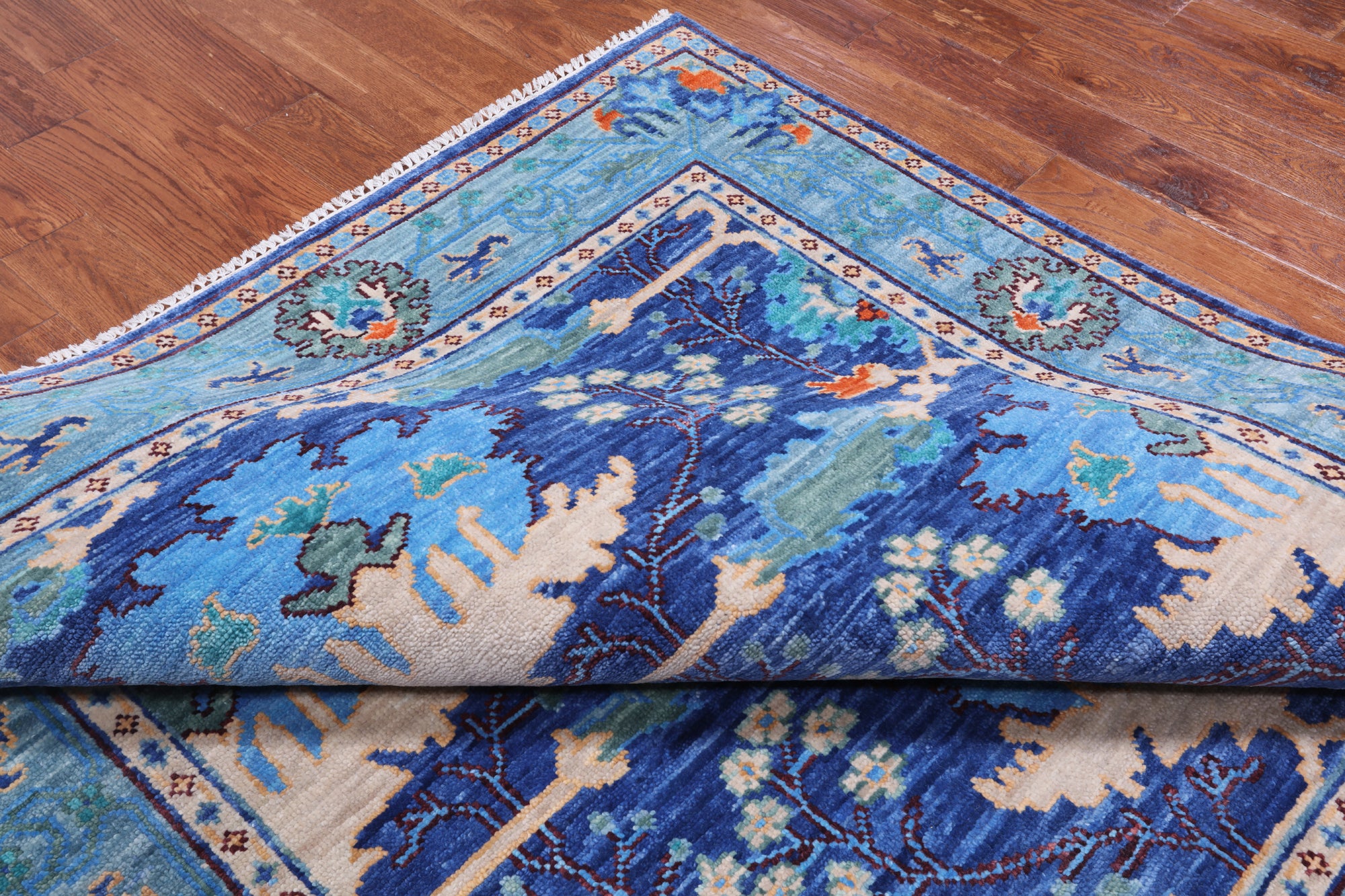 Blue Square Turkish Oushak Hand Knotted Wool Rug - 7' 1" X 7' 1"
