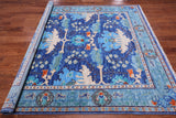 Blue Square Turkish Oushak Hand Knotted Wool Rug - 7' 1" X 7' 1"