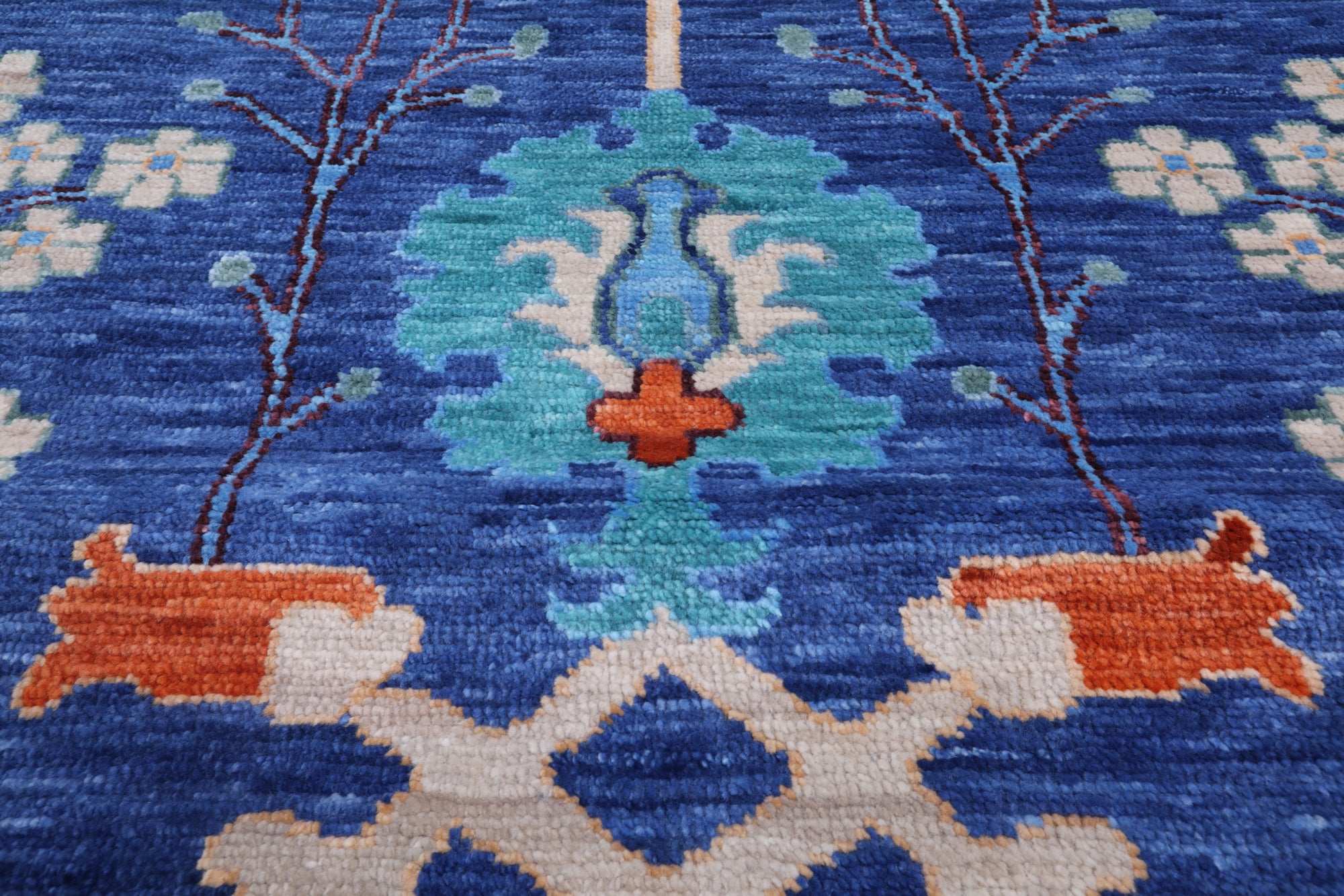Blue Turkish Oushak Handmade Wool Rug - 10' 3" X 13' 11"