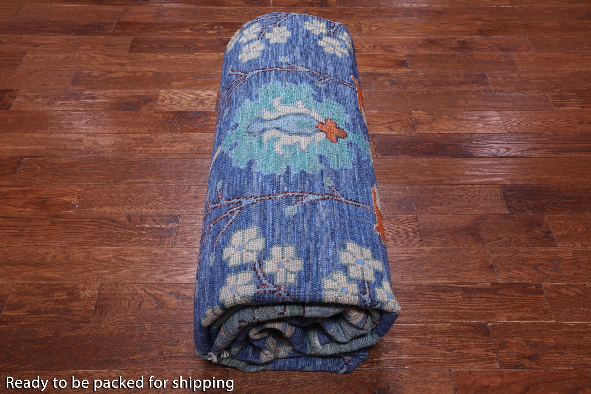 Blue Turkish Oushak Handmade Wool Rug - 10' 3" X 13' 11"