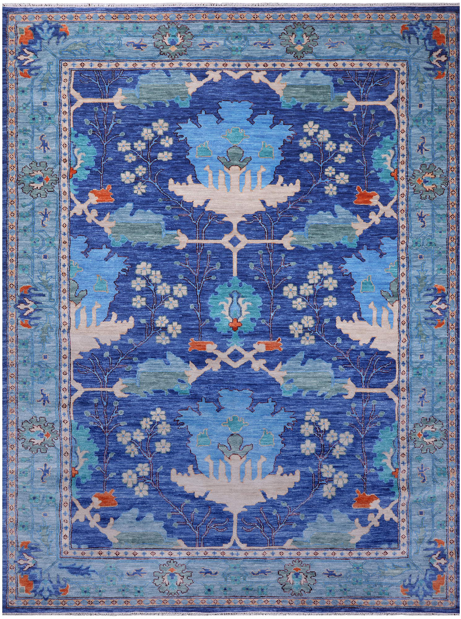 Blue Turkish Oushak Handmade Wool Rug - 10' 3" X 13' 11"
