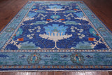 Blue Turkish Oushak Handmade Wool Rug - 10' 3" X 13' 11"