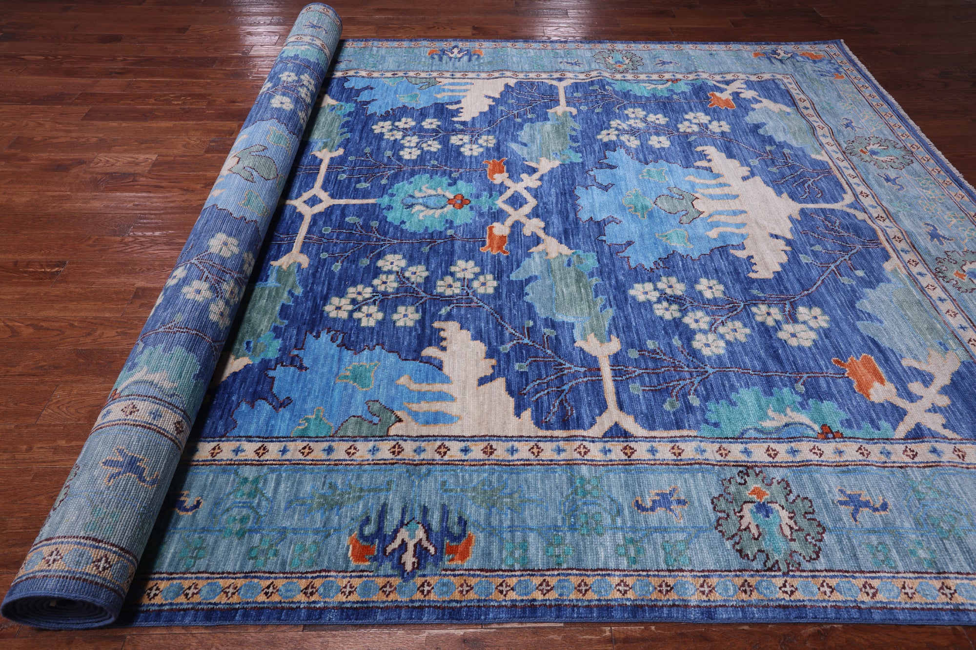 Blue Turkish Oushak Handmade Wool Rug - 9' 4" X 17' 10"