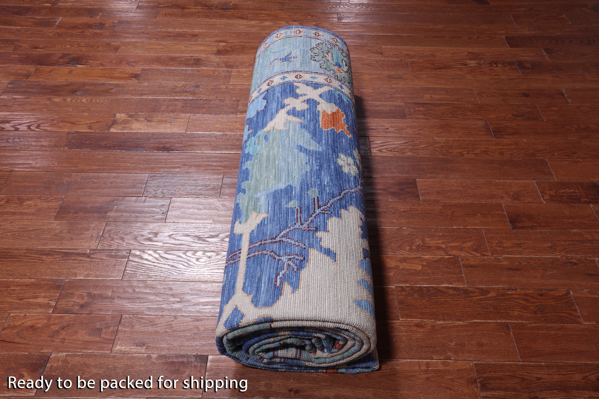 Blue Turkish Oushak Handmade Wool Rug - 9' 4" X 17' 10"