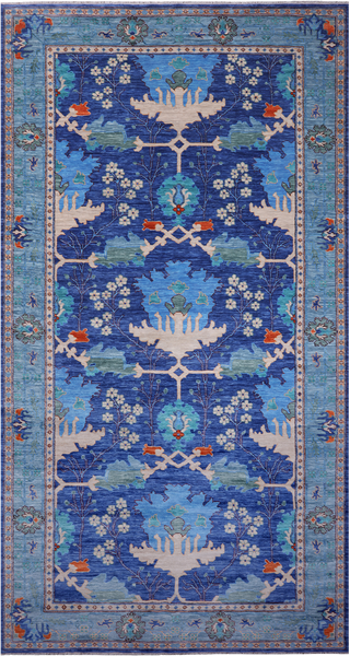 Blue Turkish Oushak Handmade Wool Rug - 9' 4" X 17' 10"