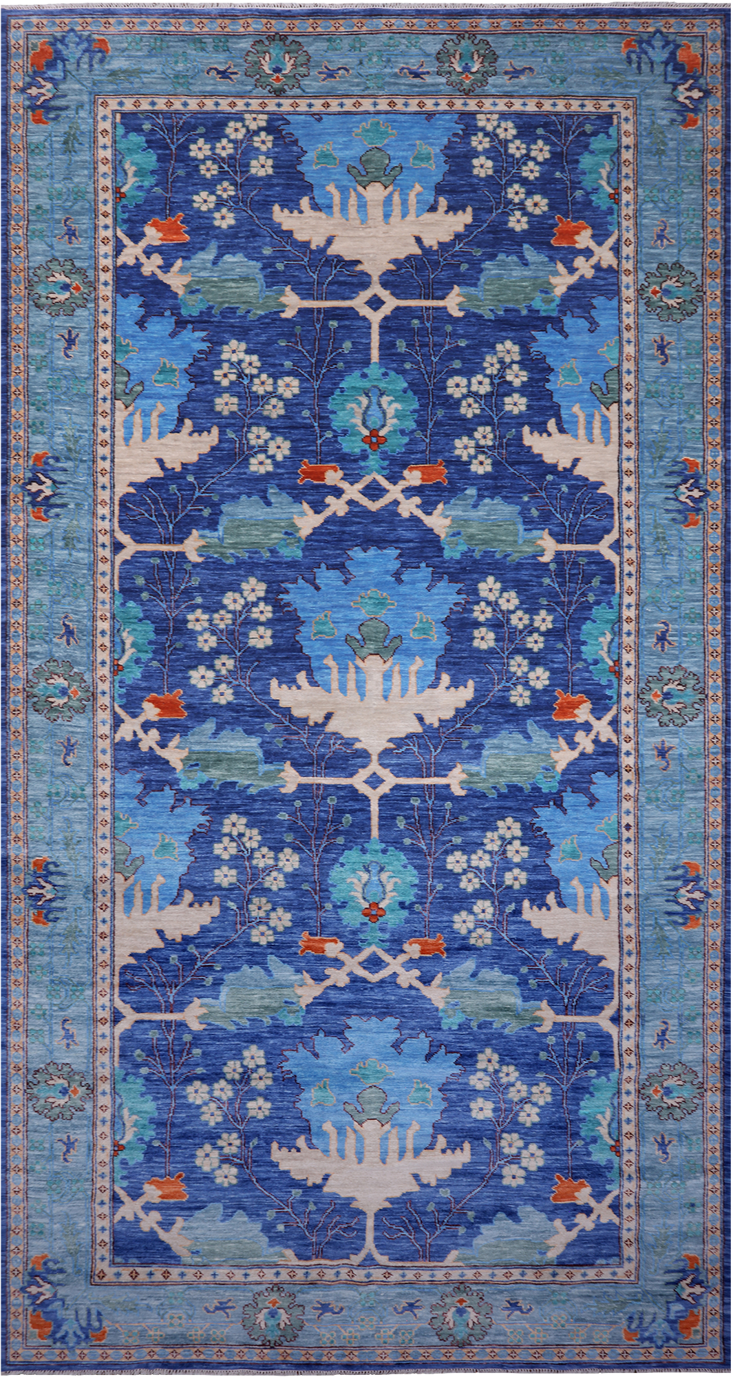 Blue Turkish Oushak Handmade Wool Rug - 9' 4" X 17' 10"