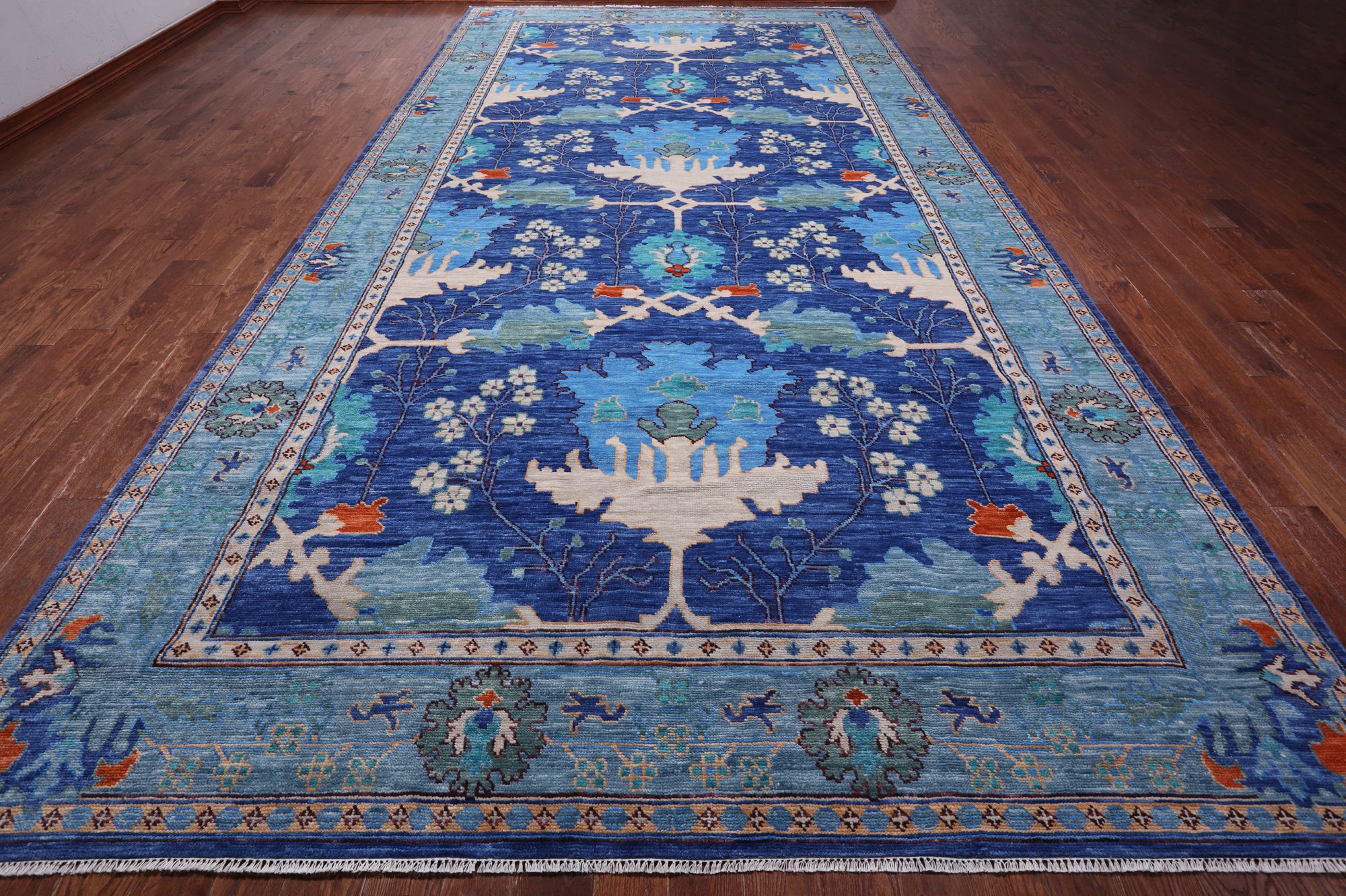Blue Turkish Oushak Handmade Wool Rug - 9' 4" X 17' 10"