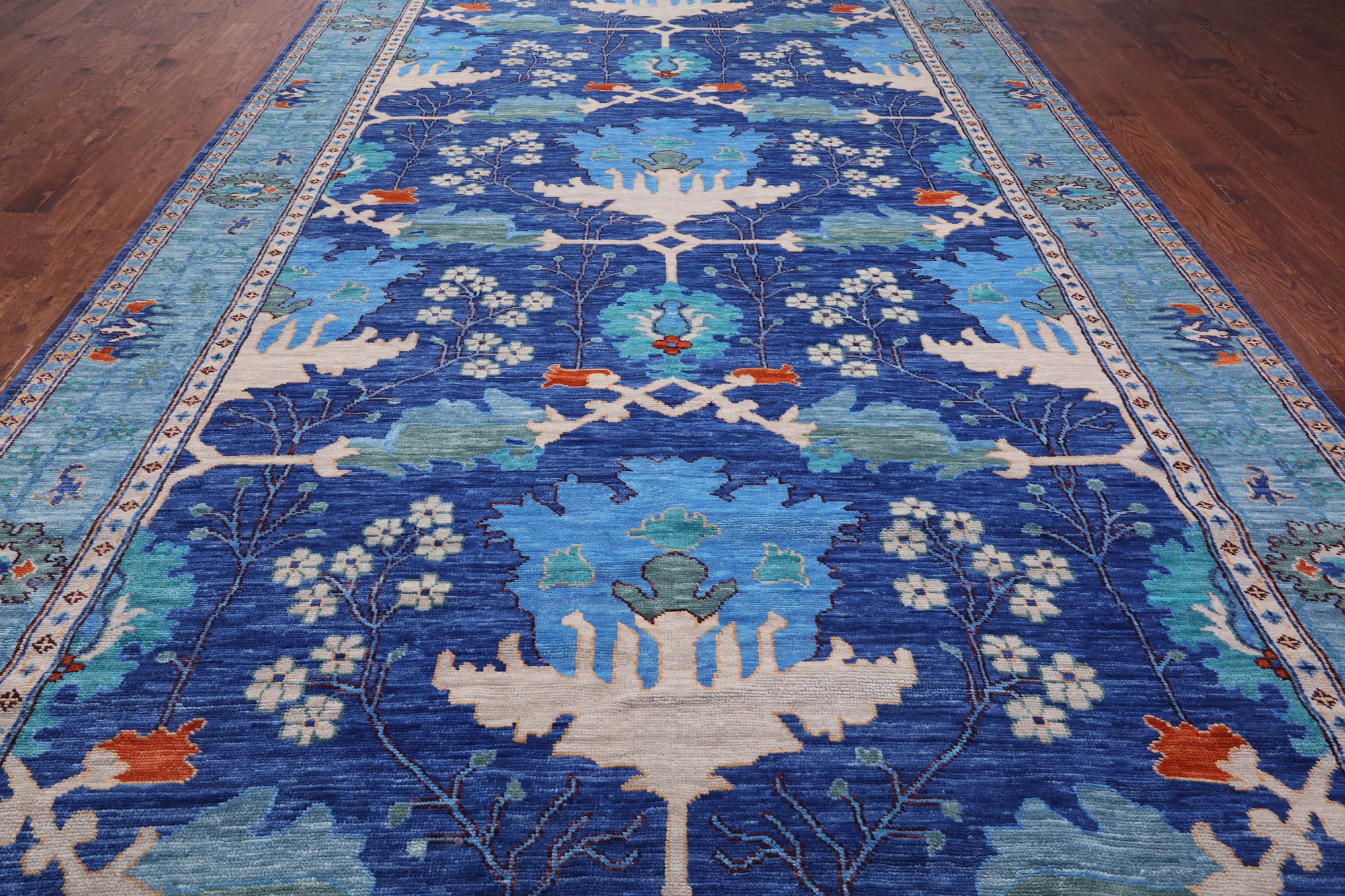 Blue Turkish Oushak Handmade Wool Rug - 9' 4" X 17' 10"