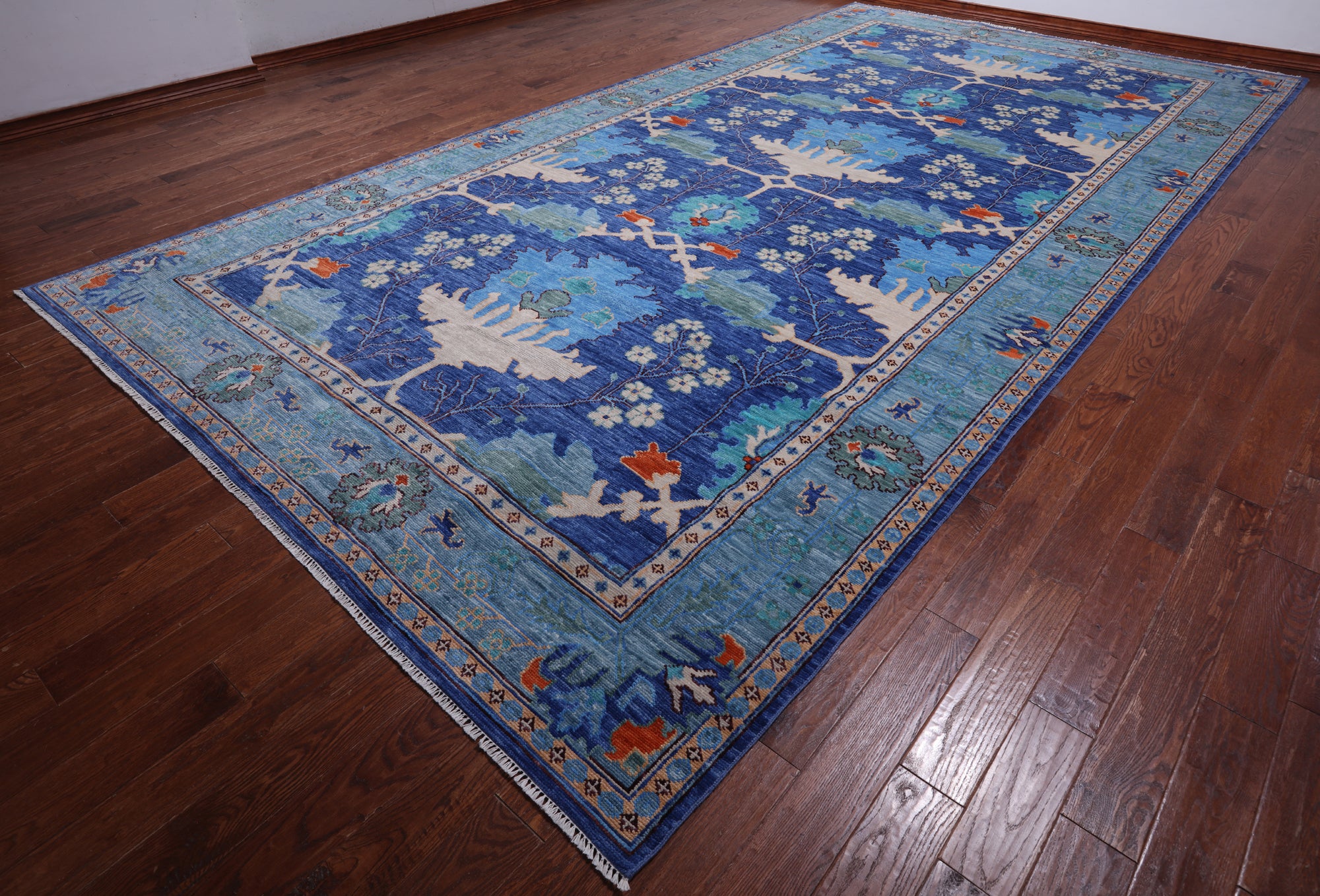 Blue Turkish Oushak Handmade Wool Rug - 9' 4" X 17' 10"