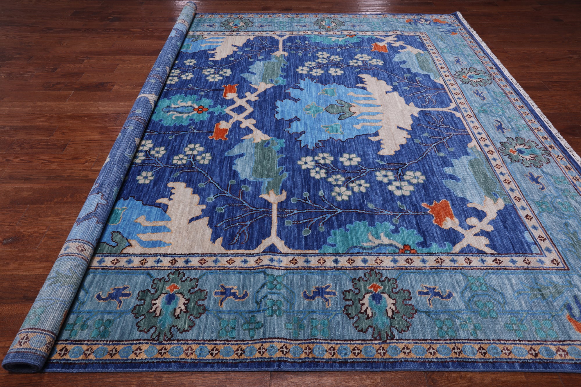Blue Square Turkish Oushak Handmade Wool Rug - 10' 2" X 10' 2"