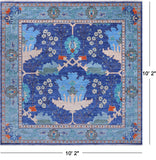 Blue Square Turkish Oushak Handmade Wool Rug - 10' 2" X 10' 2"