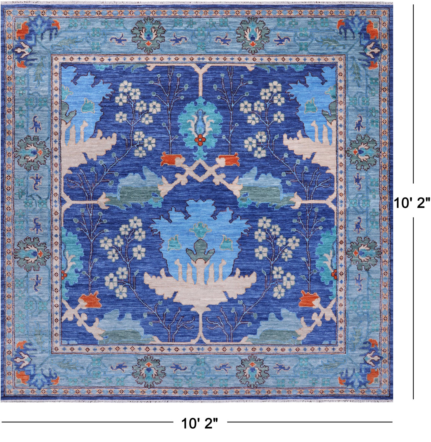Blue Square Turkish Oushak Handmade Wool Rug - 10' 2" X 10' 2"