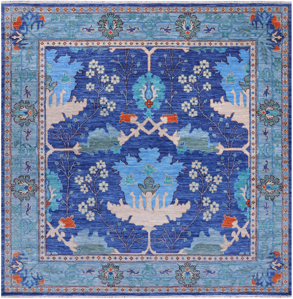 Blue Square Turkish Oushak Handmade Wool Rug - 10' 2" X 10' 2"