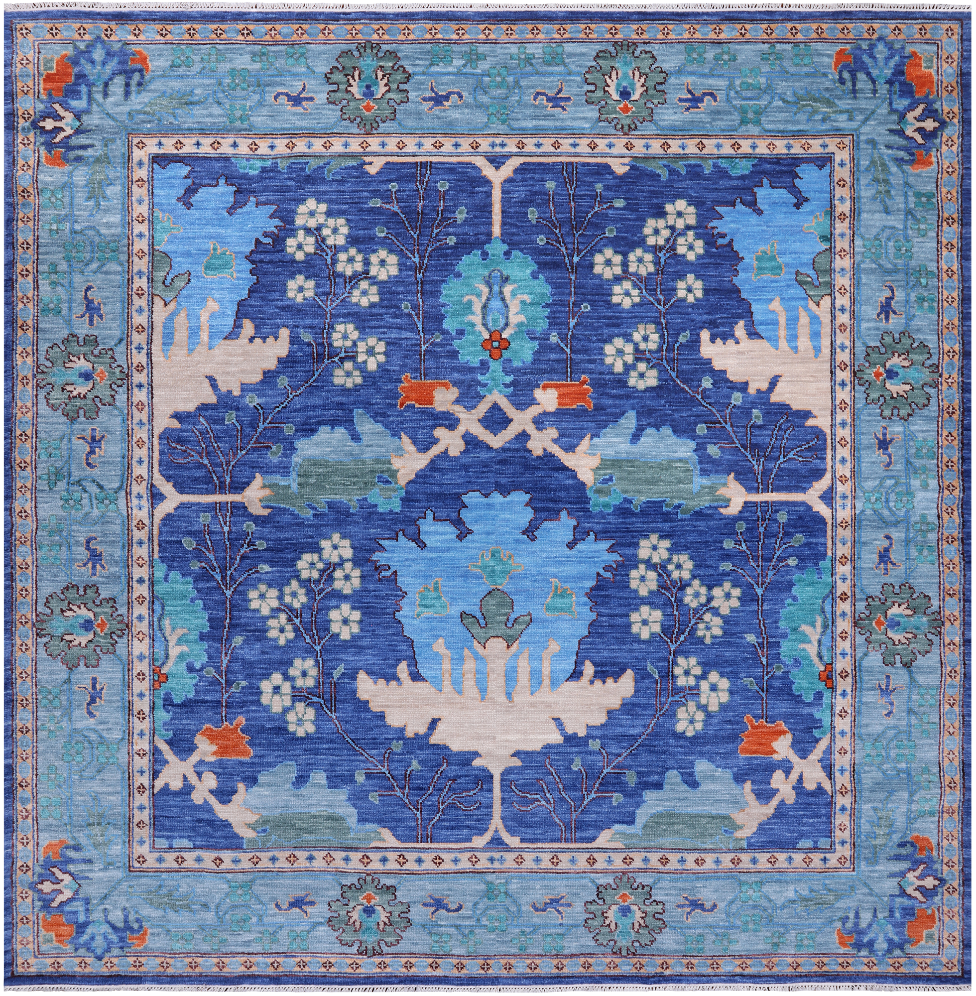 Blue Square Turkish Oushak Handmade Wool Rug - 10' 2" X 10' 2"