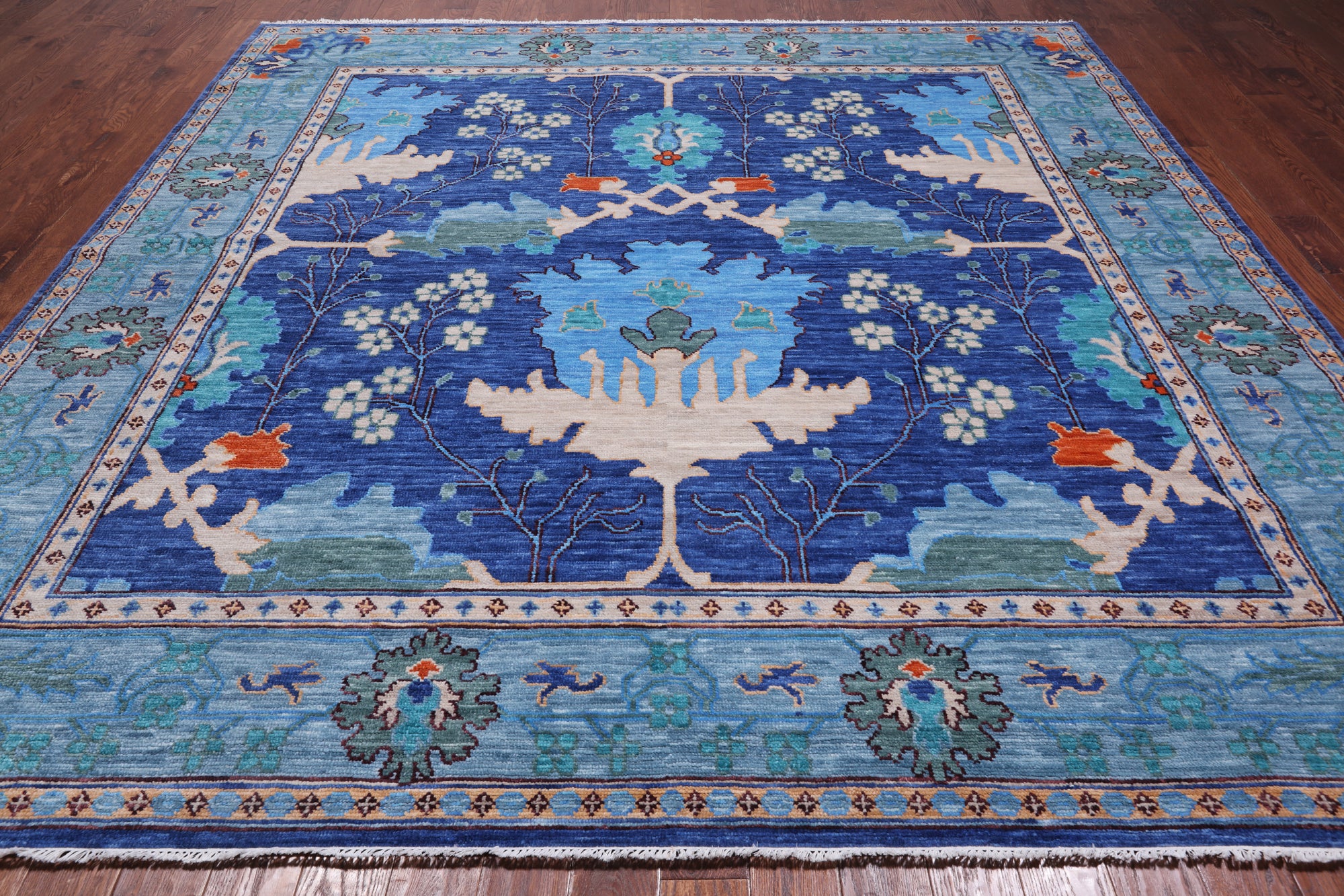 Blue Square Turkish Oushak Handmade Wool Rug - 10' 2" X 10' 2"