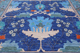 Blue Square Turkish Oushak Handmade Wool Rug - 10' 2" X 10' 2"