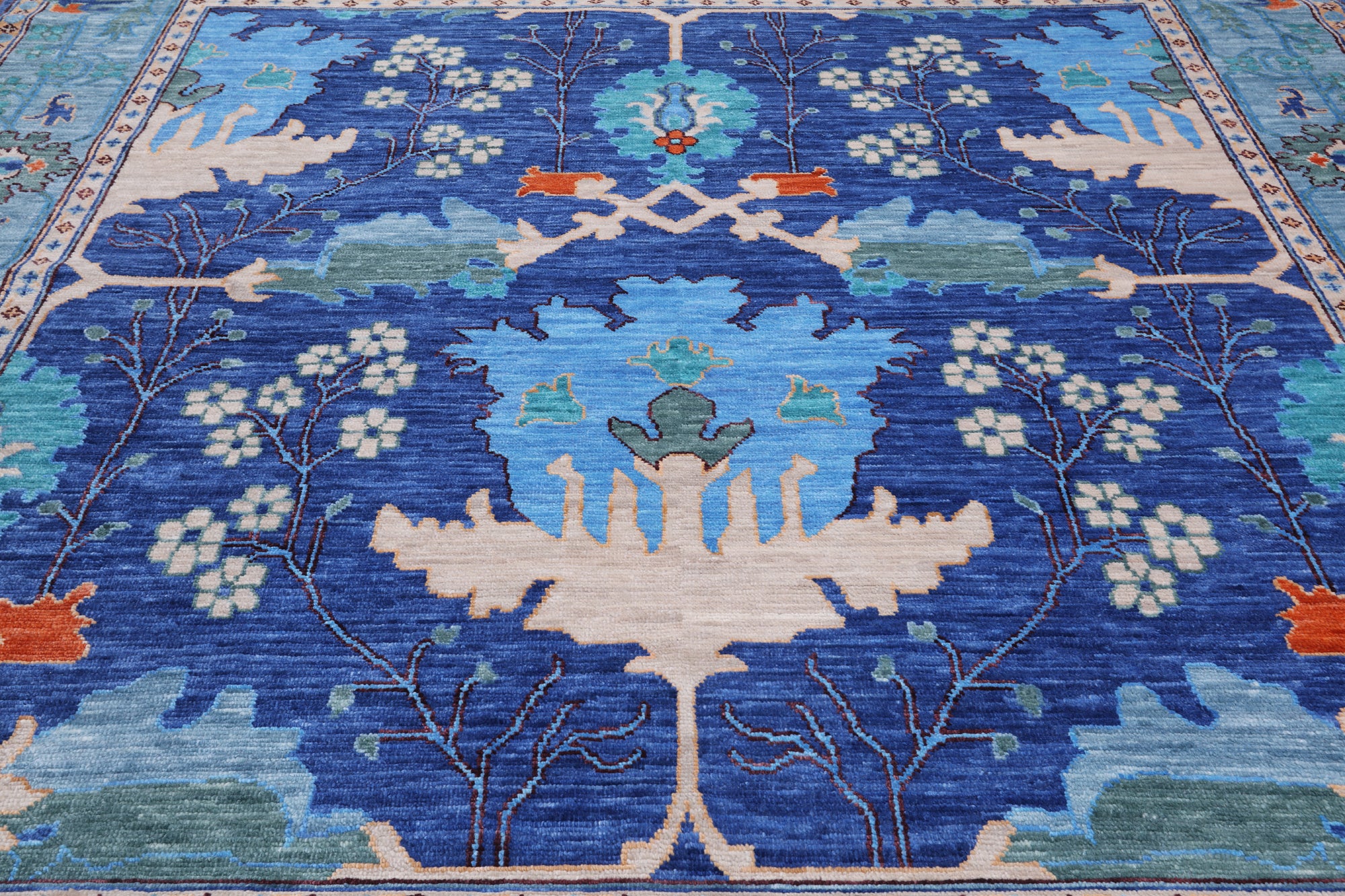 Blue Square Turkish Oushak Handmade Wool Rug - 10' 2" X 10' 2"