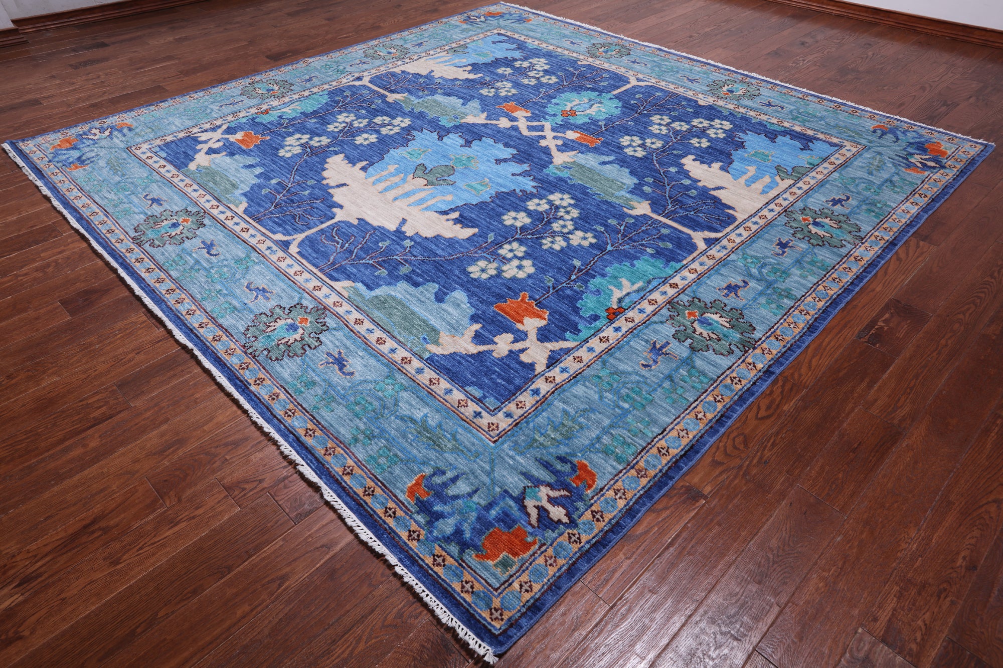 Blue Square Turkish Oushak Handmade Wool Rug - 10' 2" X 10' 2"