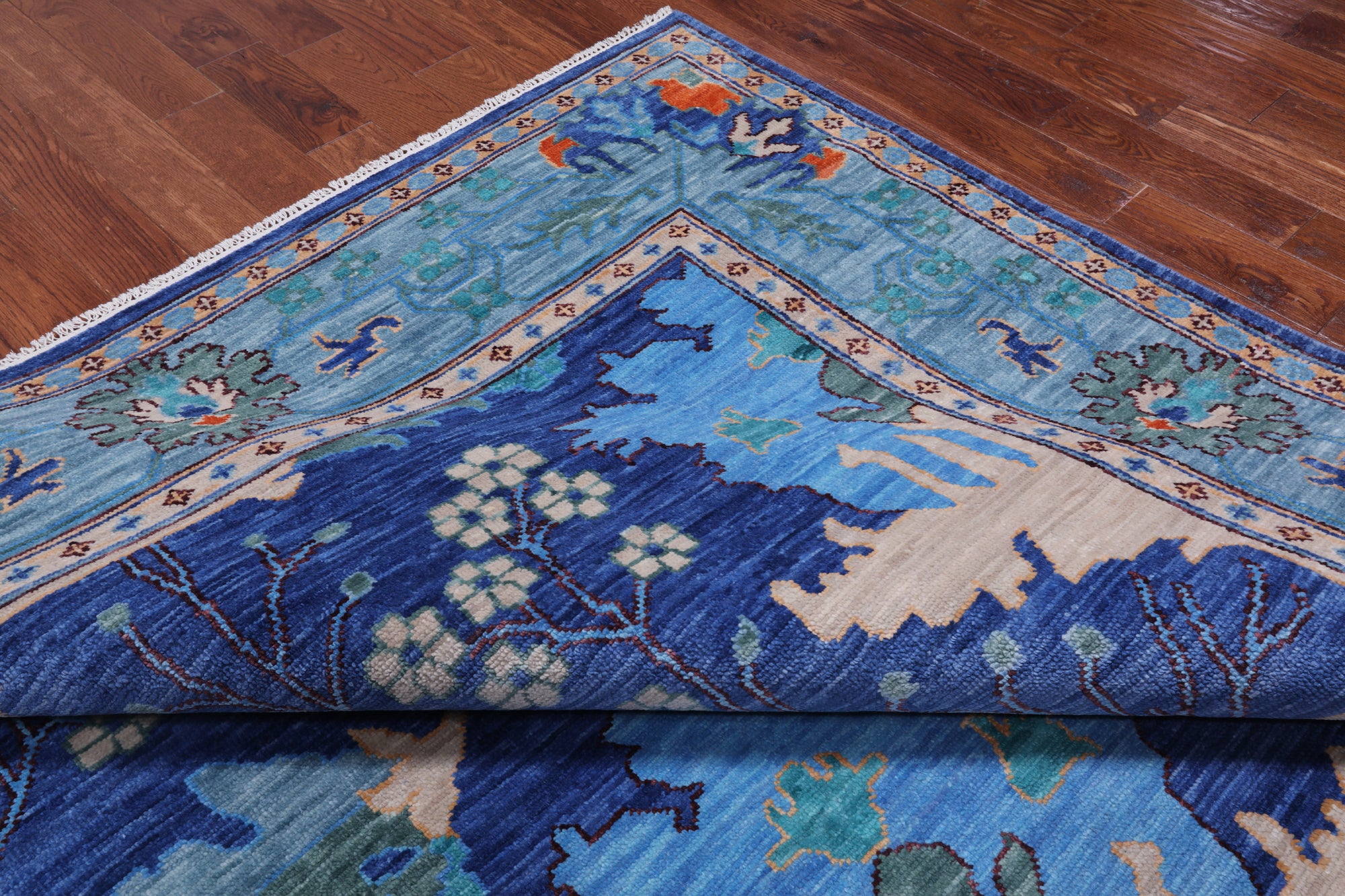 Blue Square Turkish Oushak Handmade Wool Rug - 10' 2" X 10' 2"