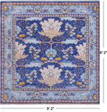 Blue 8' Square Turkish Oushak Hand Knotted Wool Rug - 8' 2" X 8' 2"