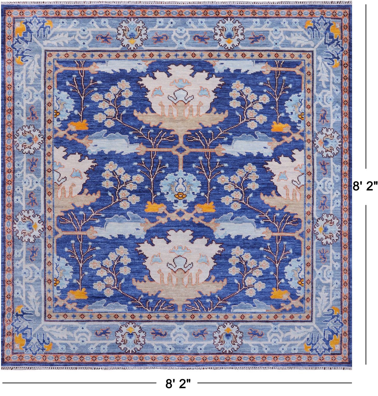 Blue 8' Square Turkish Oushak Hand Knotted Wool Rug - 8' 2" X 8' 2"