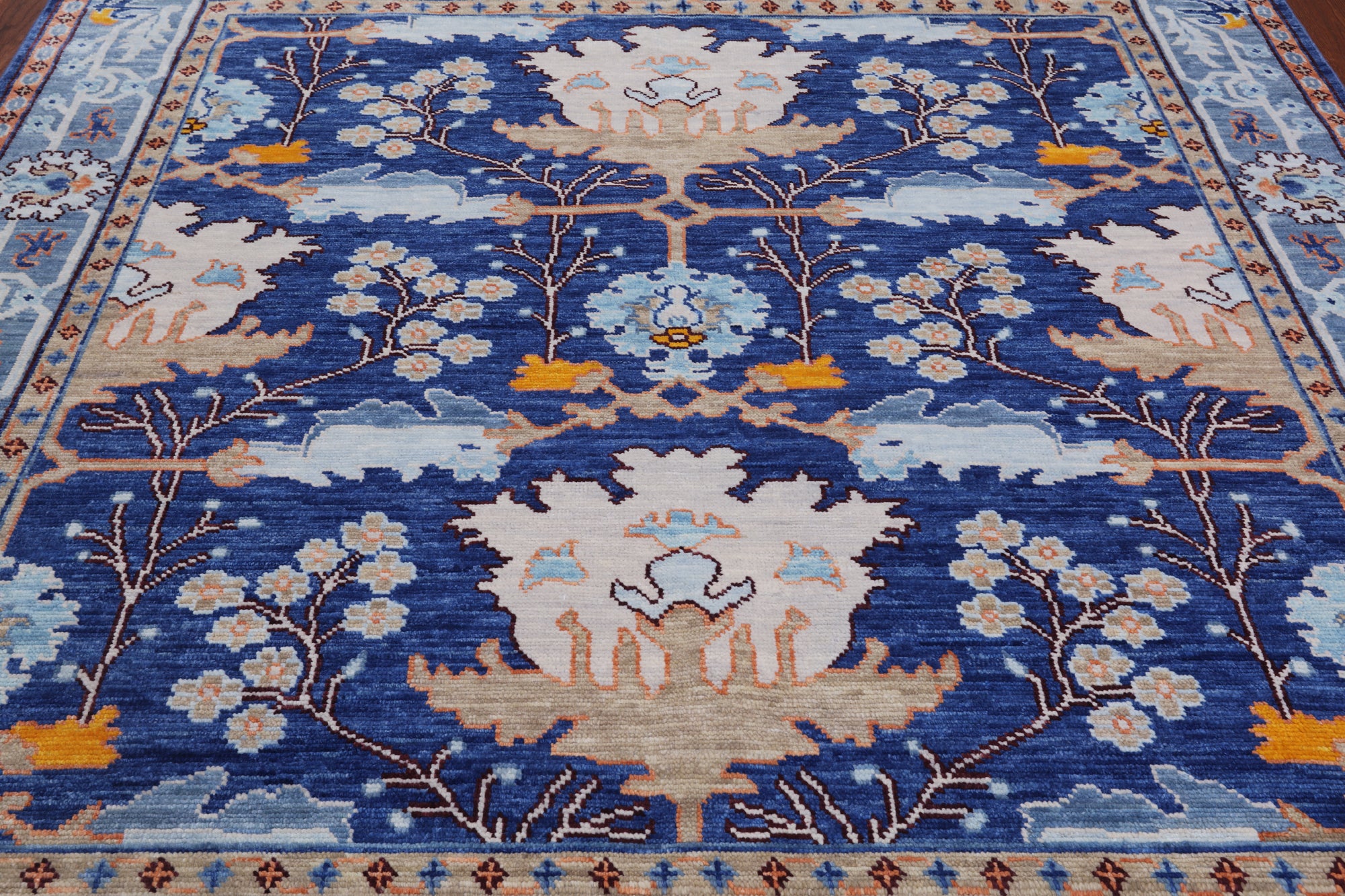 Blue 8' Square Turkish Oushak Hand Knotted Wool Rug - 8' 2" X 8' 2"