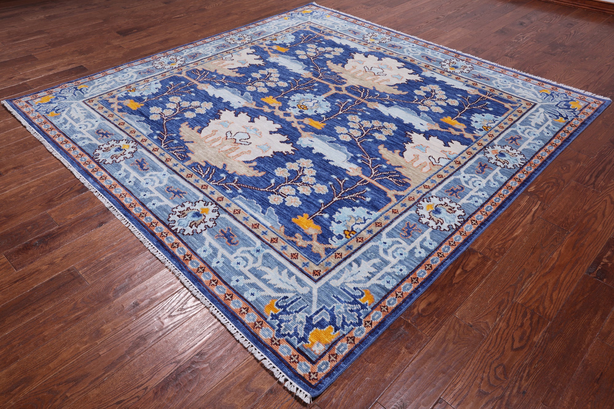 Blue 8' Square Turkish Oushak Hand Knotted Wool Rug - 8' 2" X 8' 2"