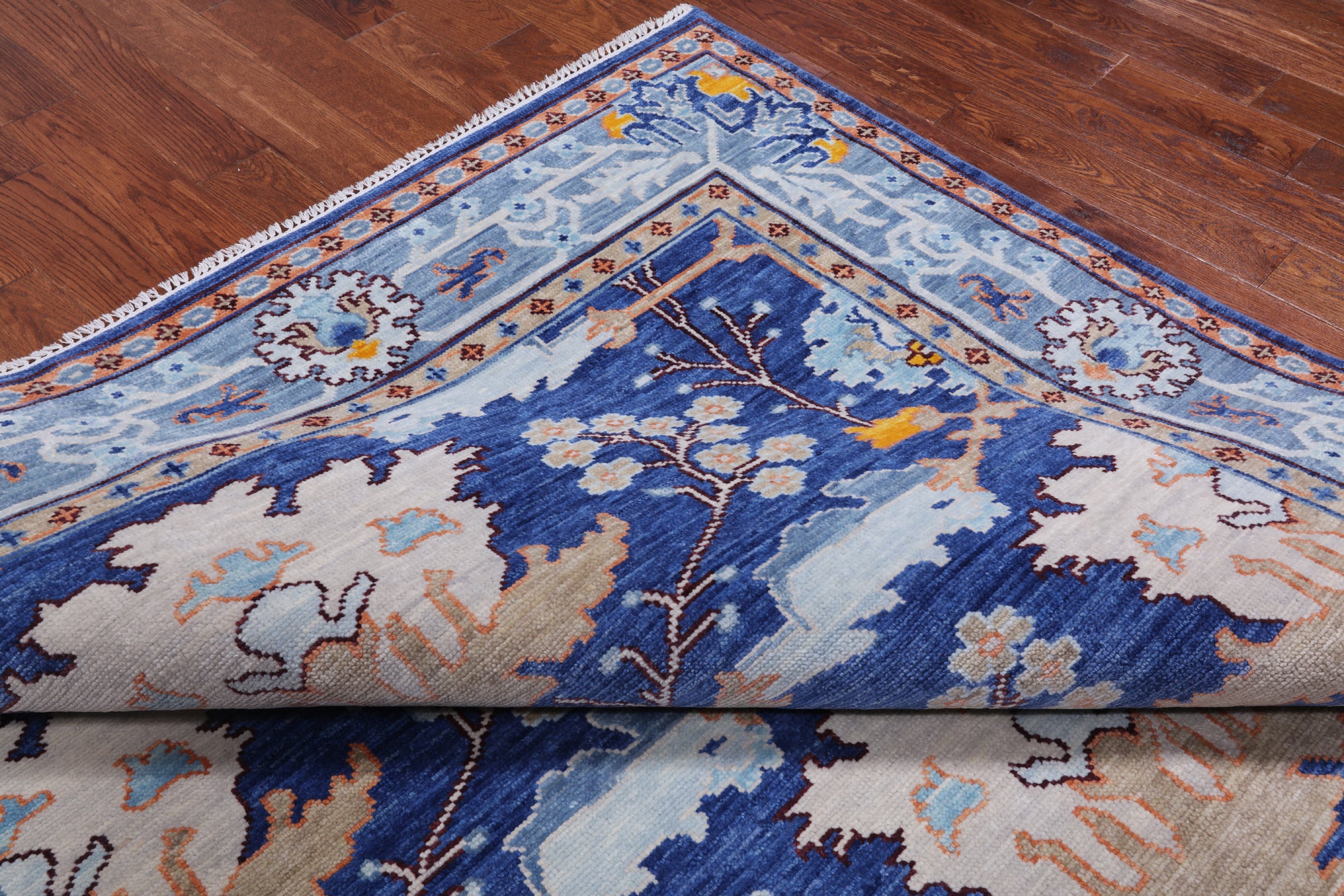 Blue 8' Square Turkish Oushak Hand Knotted Wool Rug - 8' 2" X 8' 2"